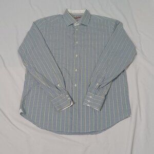 Robert Graham Mens Shirt Blue Yellow Sz 16 1/2 (42) Long Sleeve Stripe Check